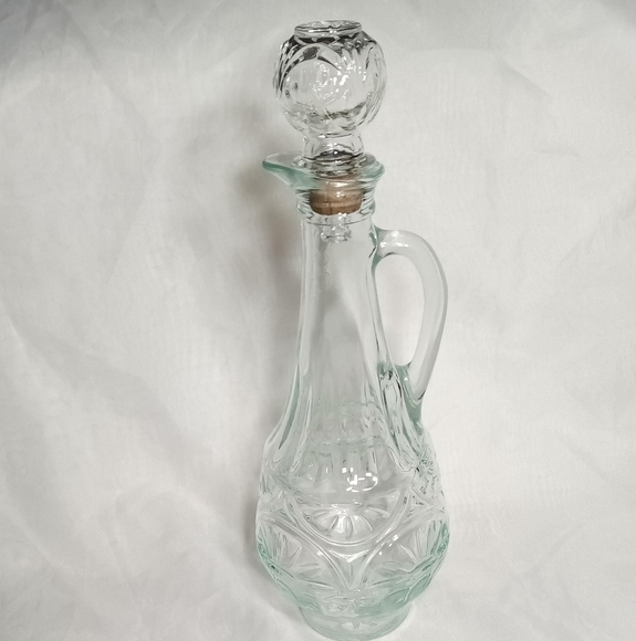 Vintage Daisy Green clear Glass Decanter pitcher cork stopper. - Picture 2 of 13